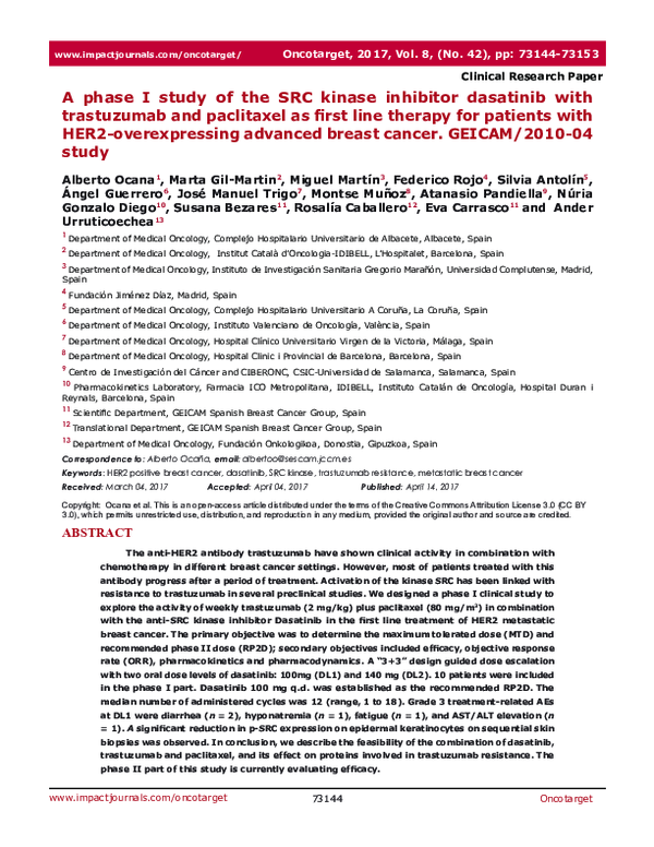 (PDF) A phase I study of the SRC kinase inhibitor dasatinib with ...