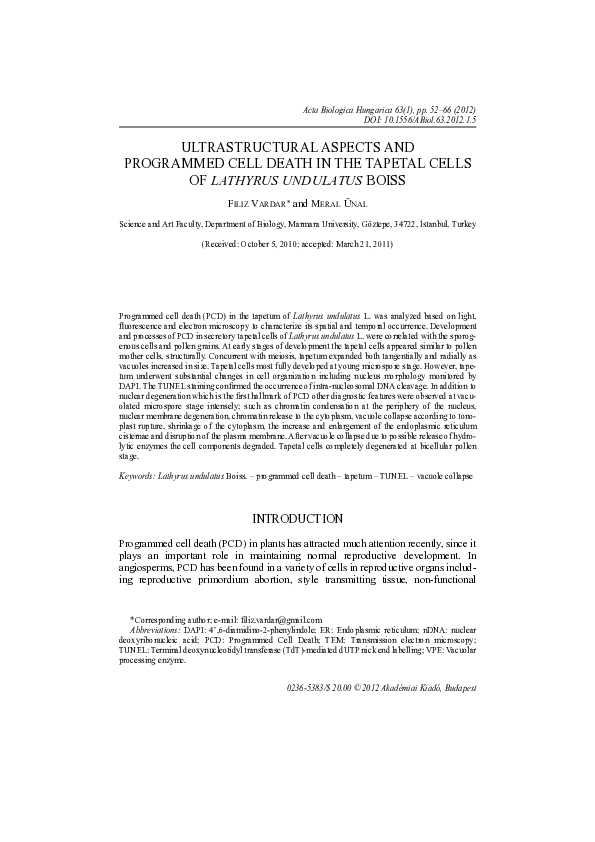(PDF) Ultrastructural aspects and programmed cell death in the tapetal ...