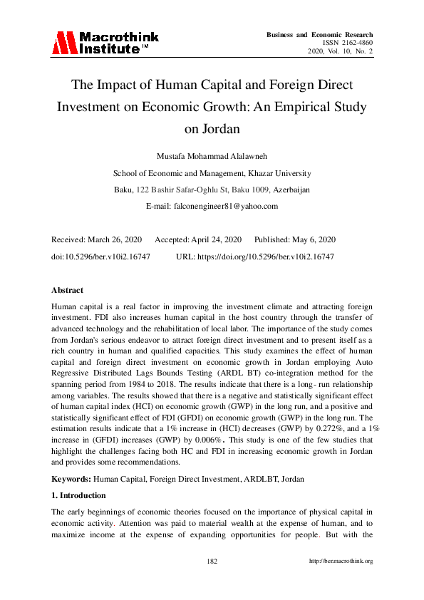 (PDF) The Impact of Human Capital and Foreign Direct Investment on ...