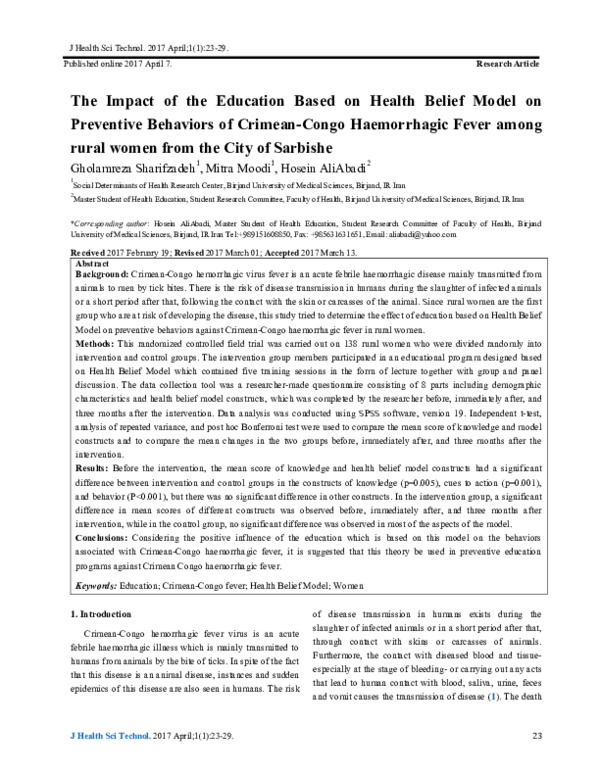 (PDF) The Impact of the Education Based on Health Belief Model on ...