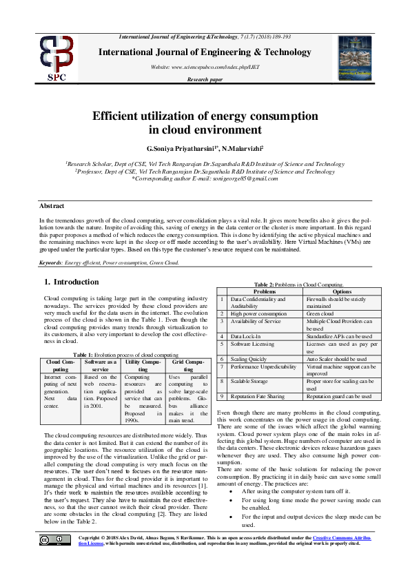 (PDF) Efficient utilization of energy consumption in cloud environment