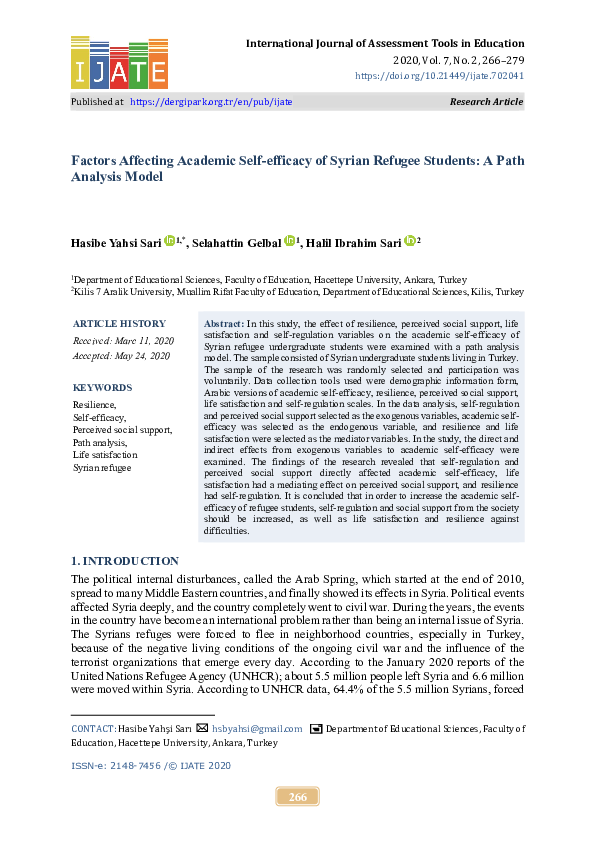 (PDF) Factors Affecting Academic Self-efficacy of Syrian Refugee ...