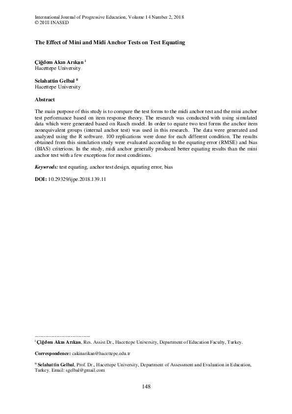 (PDF) The Effect of Mini and Midi Anchor Tests on Test Equating