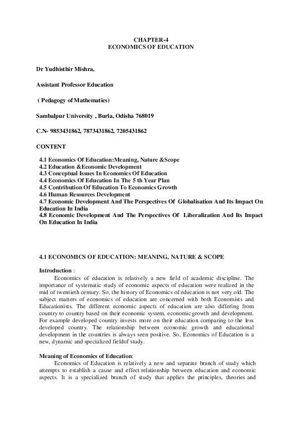 (PDF) CHAPTER-4 ECONOMICS OF EDUCATION
