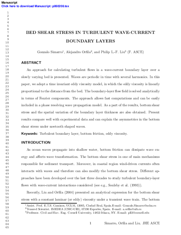 (PDF) Bed-Shear Stress in Turbulent Wave-Current Boundary Layers