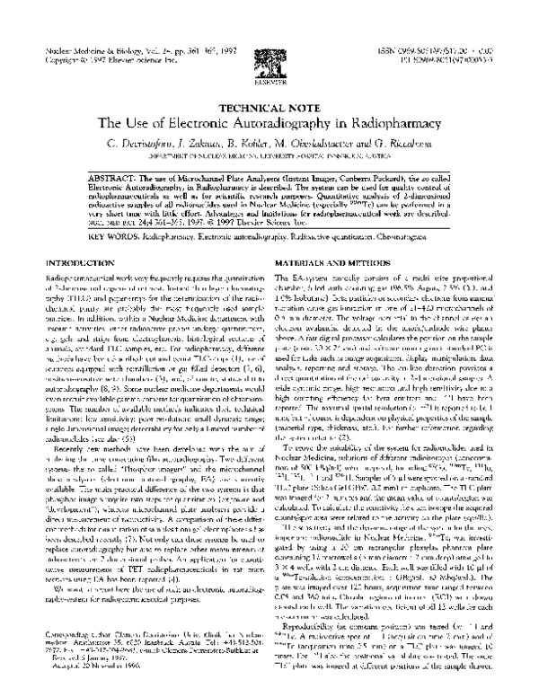 (PDF) The use of electronic autoradiography in radiopharmacy John
