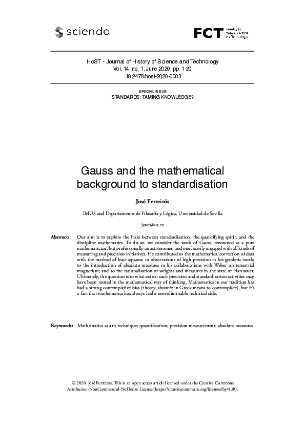 (PDF) Gauss and the mathematical background to standardisation