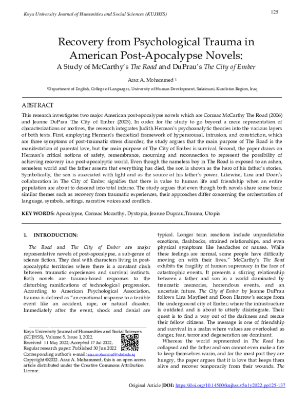 (PDF) Recovery from Psychological Trauma in American Post-Apocalypse Novels