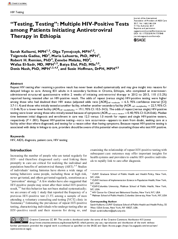 (PDF) “Testing, Testing”: Multiple HIV-Positive Tests among Patients ...