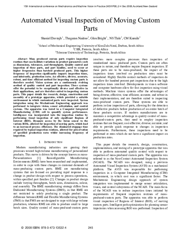 (PDF) Automated Visual Inspection of Moving Custom Parts