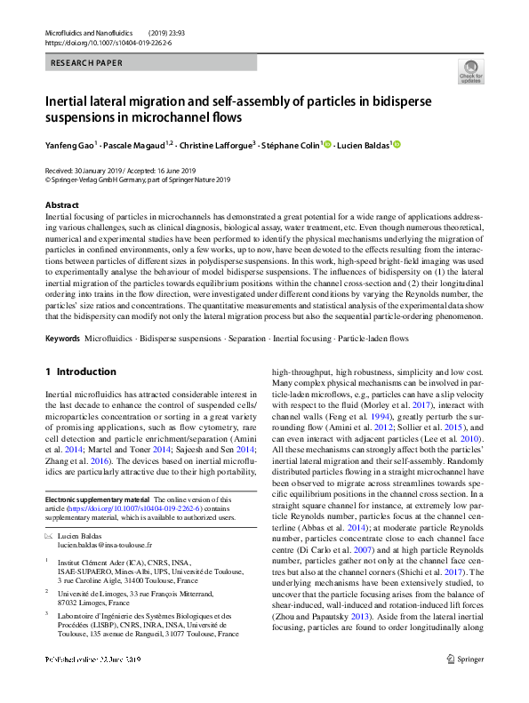 (PDF) Inertial lateral migration and self-assembly of particles in ...