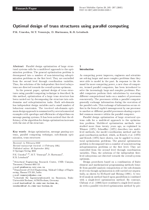 (PDF) Optimal design of truss structures using parallel computing