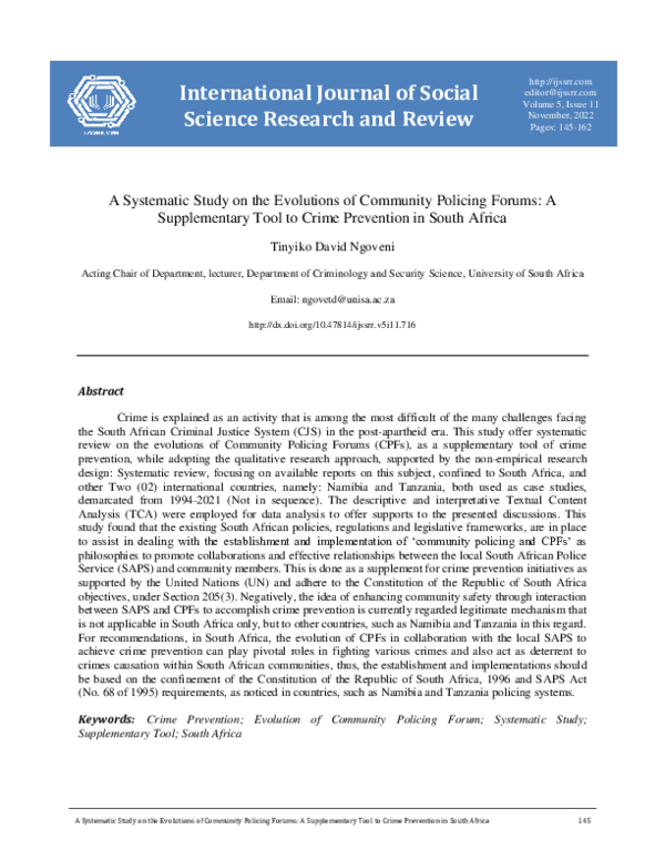(PDF) A Systematic Study on the Evolutions of Community Policing Forums ...