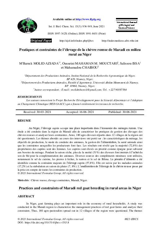 (PDF) Pratiques et contraintes de l’élevage de la chèvre rousse de ...