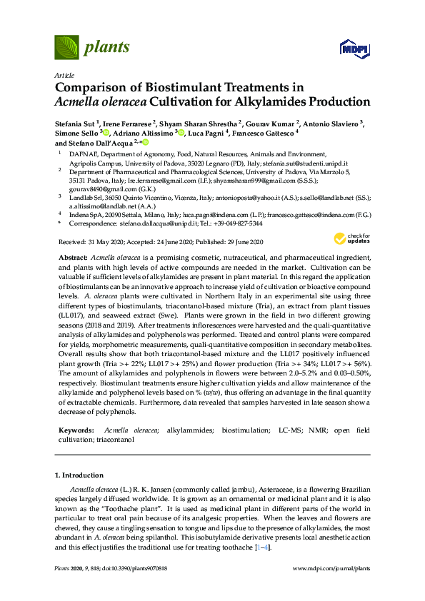 (PDF) Comparison of Biostimulant Treatments in Acmella oleracea ...