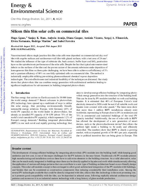 (PDF) Silicon thin film solar cells on commercial tiles