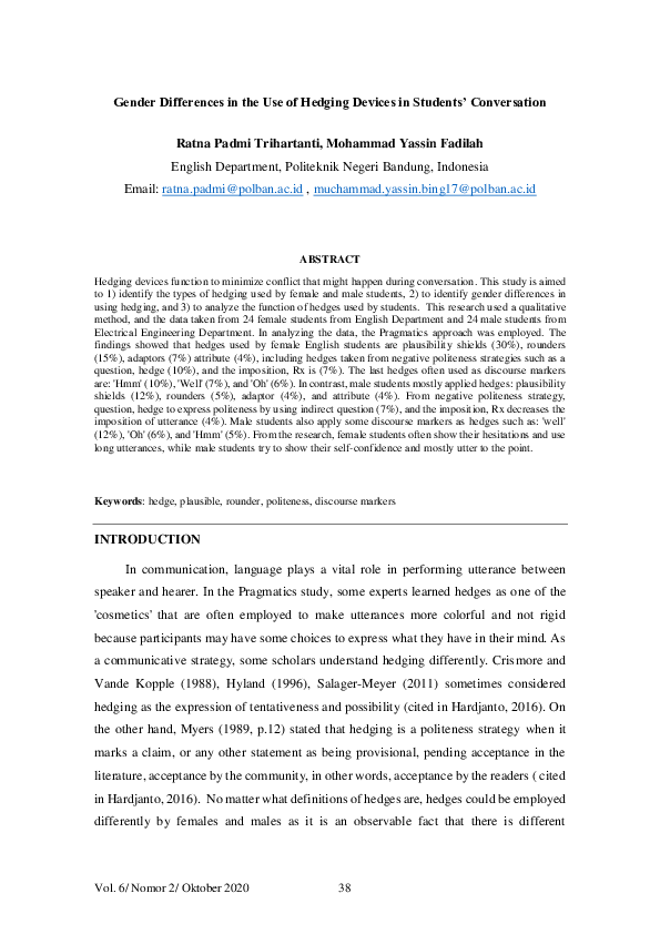 (PDF) Gender Differences in the Use of Hedging devices in Students ...