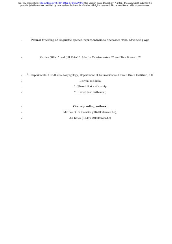 (PDF) Neural tracking of linguistic speech representations decreases ...
