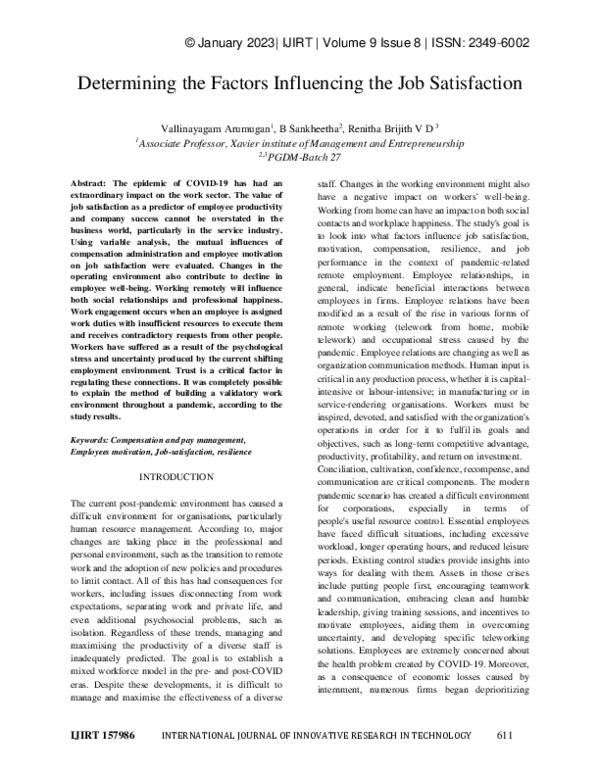 (PDF) Determining the Factors Influencing the Job Satisfaction