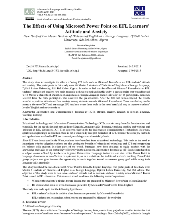 (PDF) The Effects of Using Microsoft Power Point on EFL Learners ...