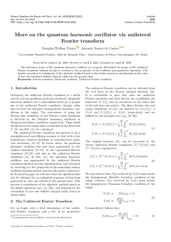 (PDF) More on the quantum harmonic oscillator via unilateral Fourier ...