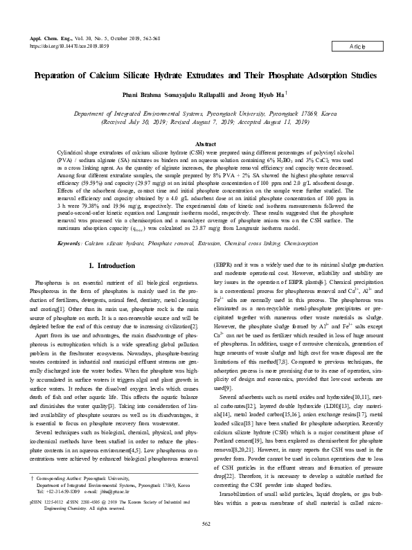 (PDF) Preparation of Calcium Silicate Hydrate Extrudates and Their ...