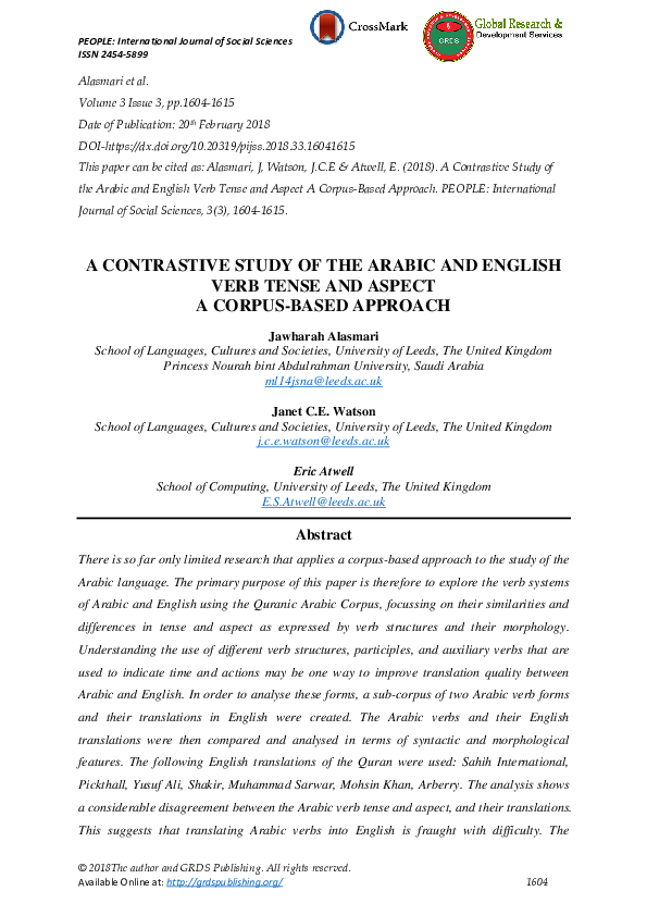 (PDF) A Contrastive Study of the Arabic and English Verb Tense and ...