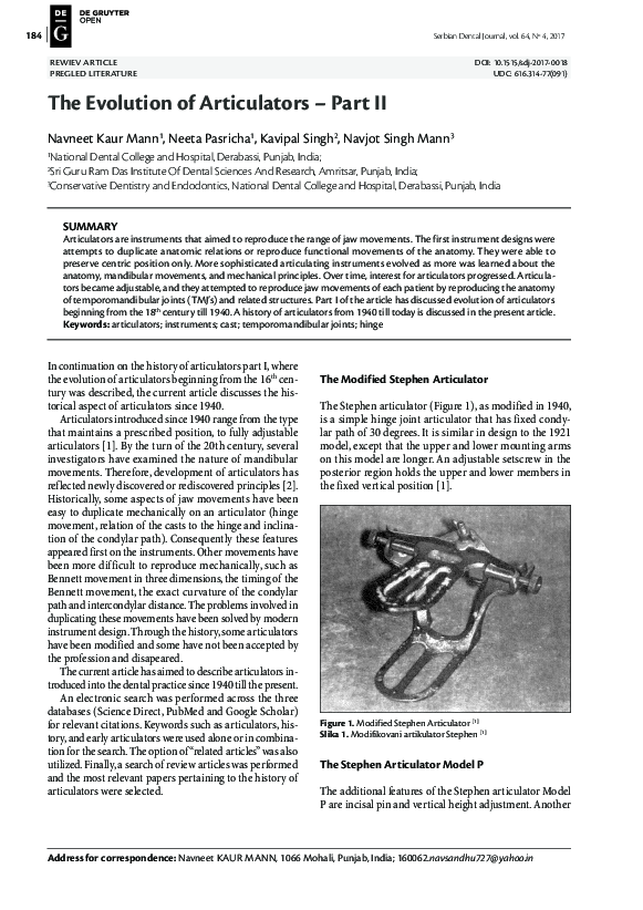 (PDF) The Evolution of Articulators Part II Dr. Neeta Pasricha