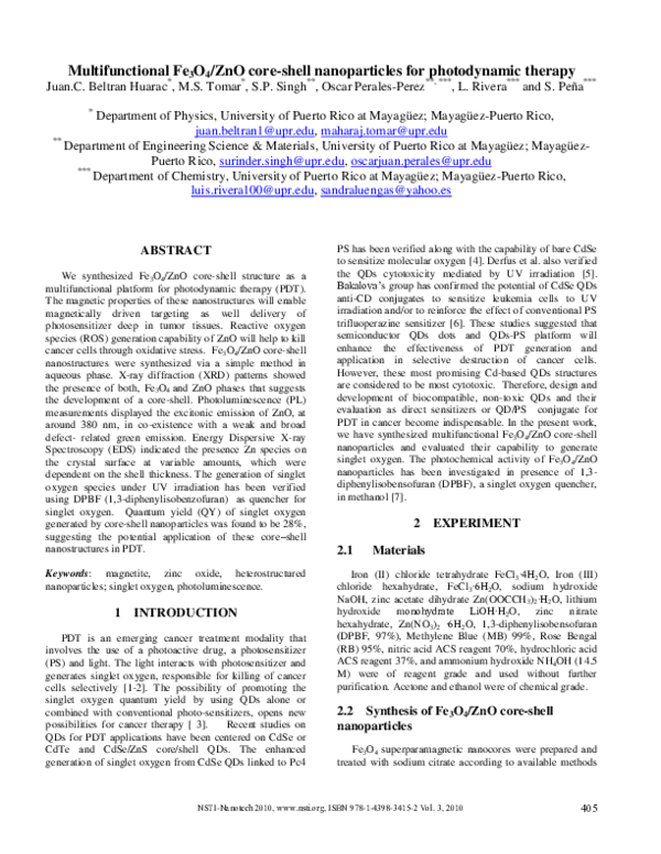 (PDF) Multifunctional Fe3O4/ZnO core-shell nanoparticles for ...