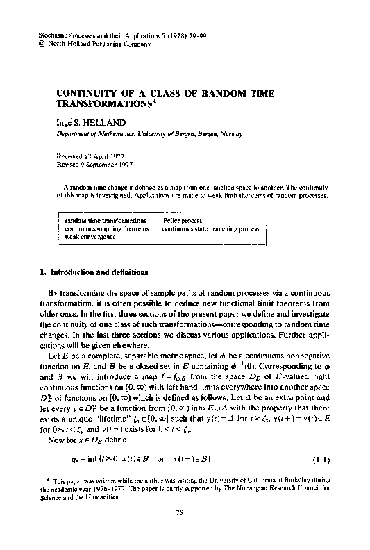 (PDF) Continuity of a class of random time transformations | Inge ...