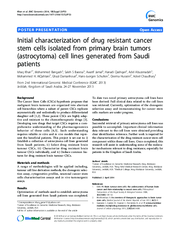 (PDF) Initial characterization of drug resistant cancer stem cells ...