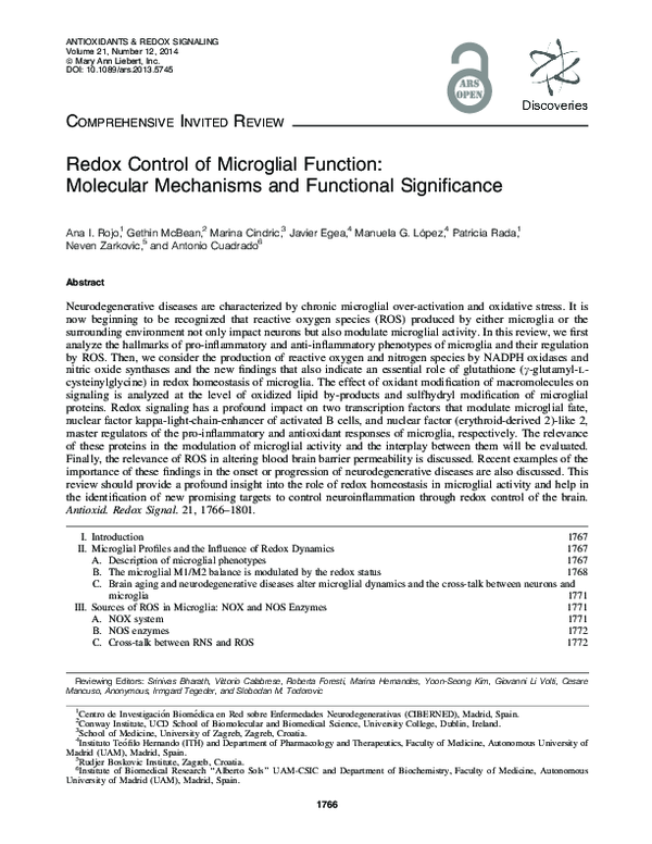(PDF) Redox Control of Microglial Function: Molecular Mechanisms and ...