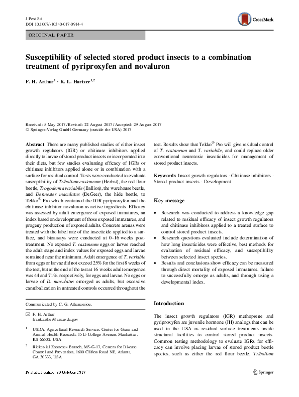 (PDF) Susceptibility of selected stored product insects to a ...