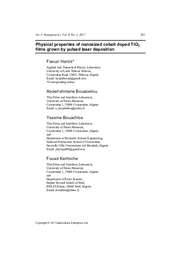 (PDF) Physical properties of nanosized cobalt doped TiO2 films grown by ...