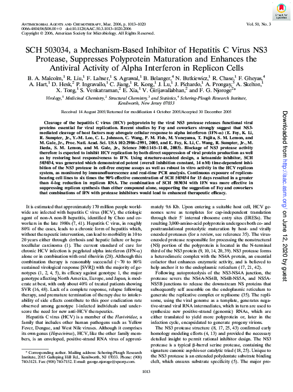 (PDF) SCH 503034, a Mechanism-Based Inhibitor of Hepatitis C Virus NS3 ...