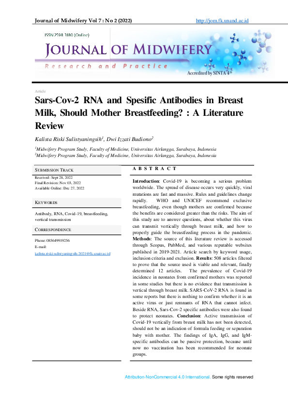 (PDF) SarsCov2 RNA and Spesific Antibodies in Breast Milk, Should