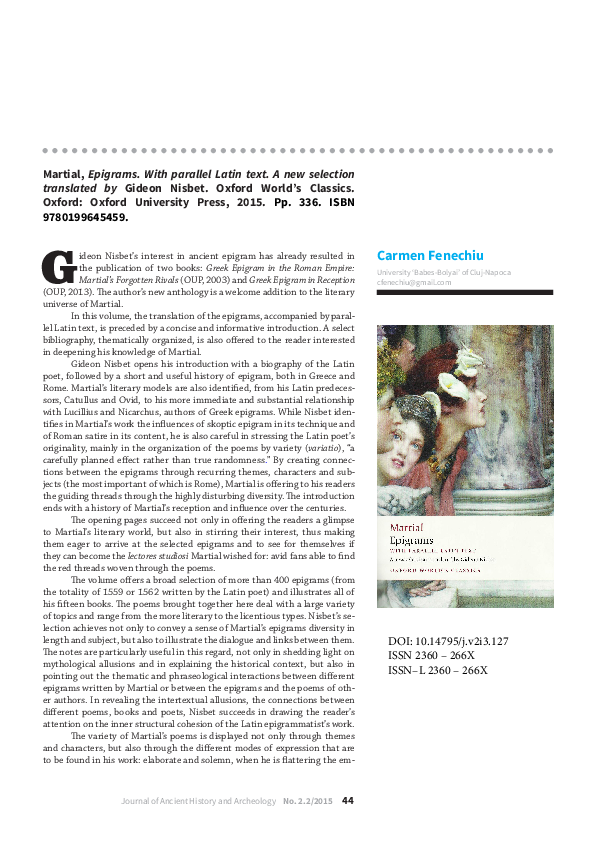 PDF) Martial, Epigrams. With Parallel Latin Text. A New Selection