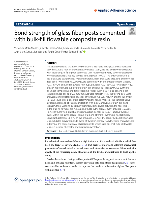 (PDF) Bond strength of glass fiber posts cemented with bulk-fill ...