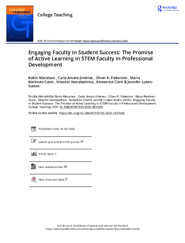 (PDF) Engaging Faculty in Student Success: The Promise of Active ...