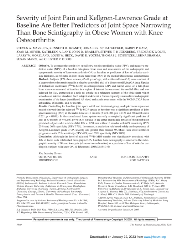 (PDF) Severity of joint pain and Kellgren-Lawrence grade at baseline ...