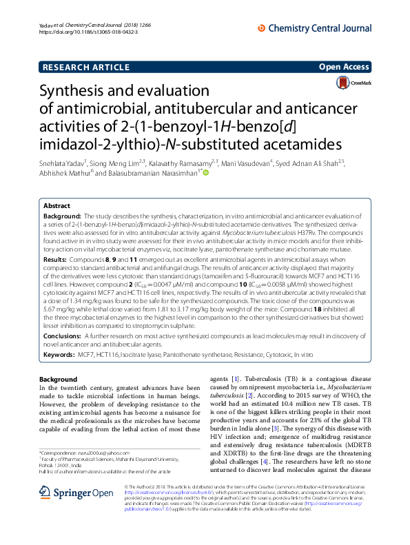 (PDF) Synthesis and evaluation of antimicrobial, antitubercular and ...