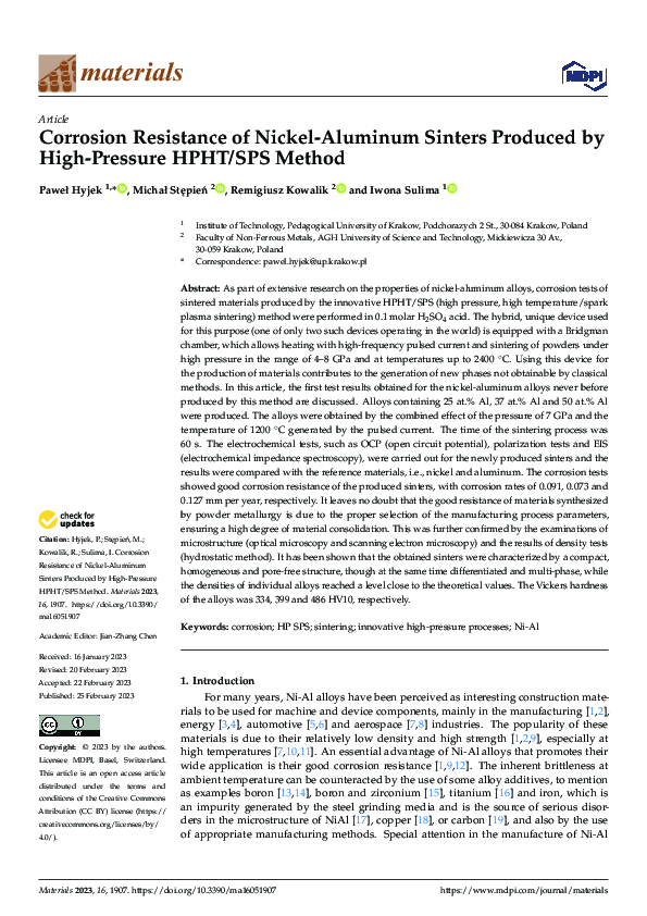 (PDF) Corrosion Resistance of Nickel-Aluminum Sinters Produced by High ...