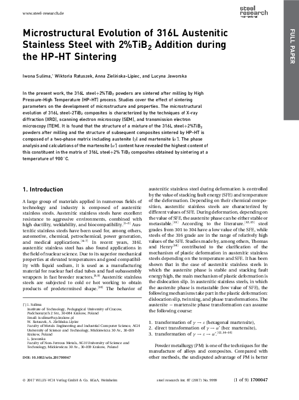 (PDF) Microstructural Evolution of 316L Austenitic Stainless Steel with ...