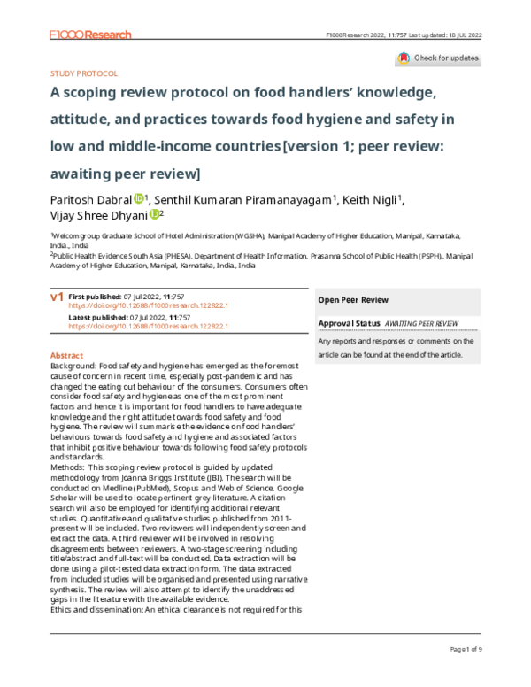 (PDF) A scoping review protocol on food handlers’ knowledge, attitude ...