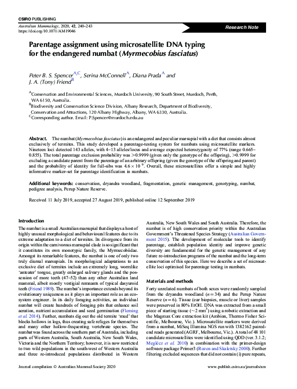 (PDF) Parentage assignment using microsatellite DNA typing for the ...