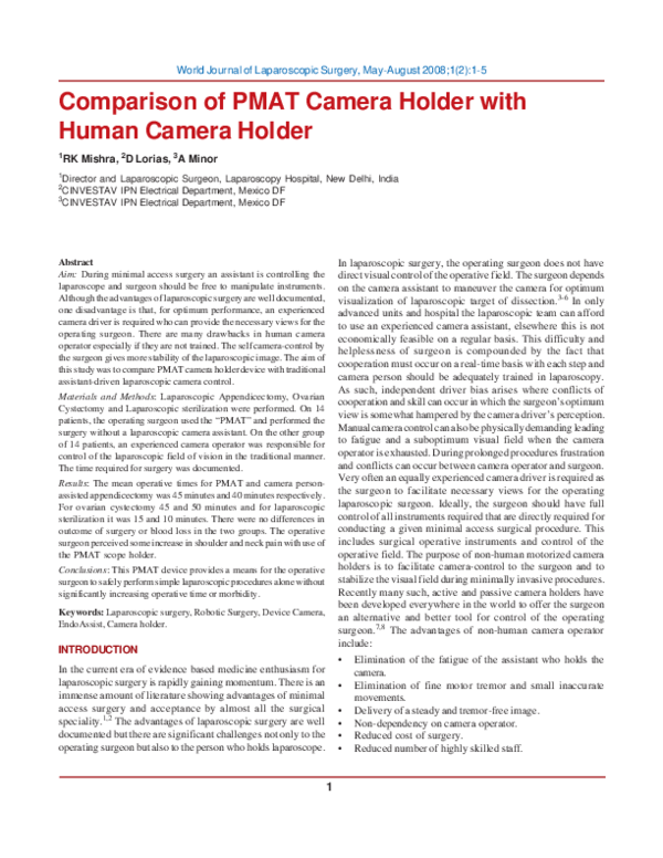 (PDF) Comparison of PMAT Camera Holder with Human Camera Holder