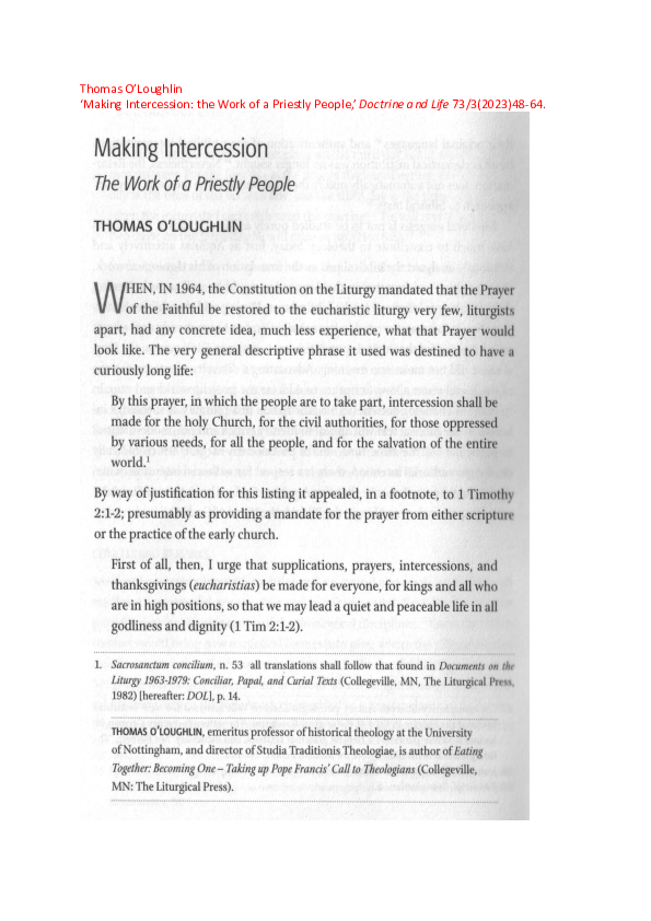 (PDF) Making Intercession: the Work of a Priestly People