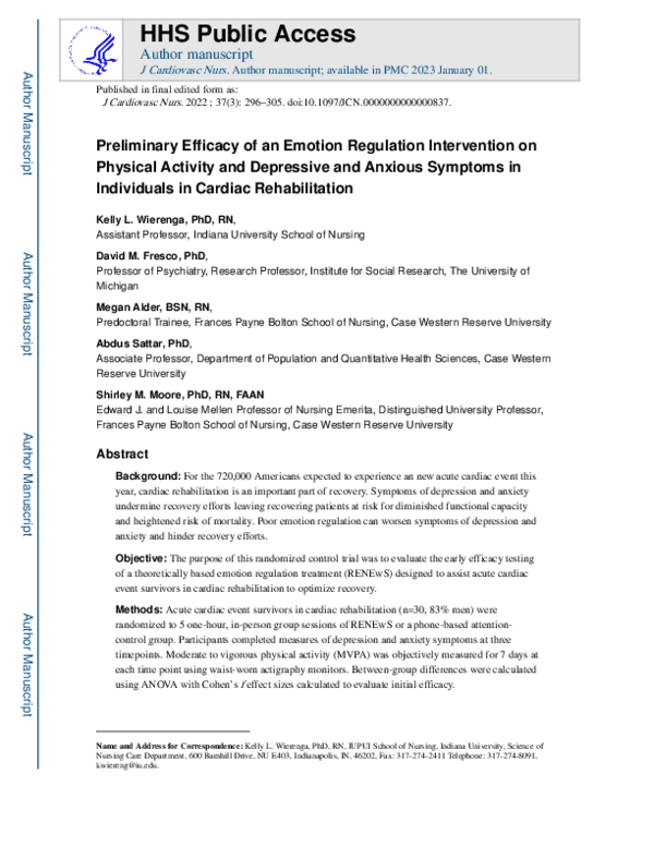 (PDF) Preliminary Efficacy of an Emotion Regulation Intervention on ...
