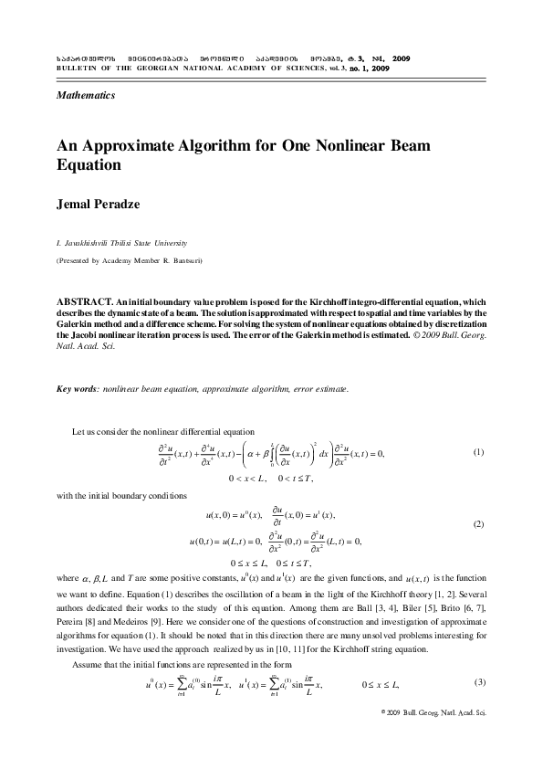 (PDF) An Approximate Algorithm for One Nonlinear Beam Equation