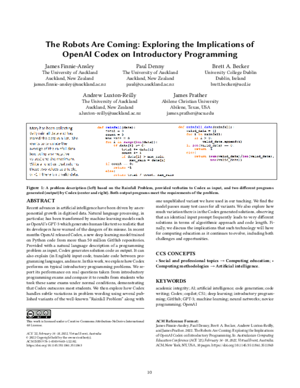 (PDF) The Robots Are Coming: Exploring the Implications of OpenAI Codex ...